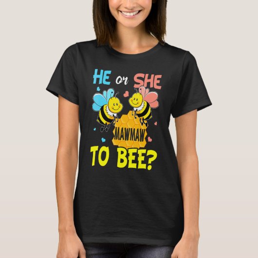 ジェンダーが彼または彼女がBeeのベビー発表に向けて歩く Tシャツ (正面)