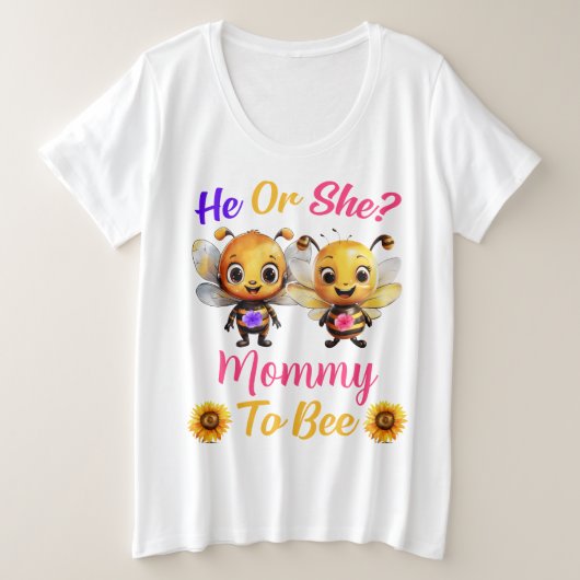 ジェンダーが彼または彼女のママを白に明かす プラスサイズTシャツ (デザイン正面)