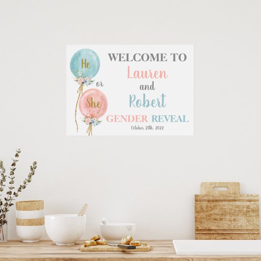 ジェンダーが彼または彼女の歓迎サインを明らかにする ポスター (キッチン)