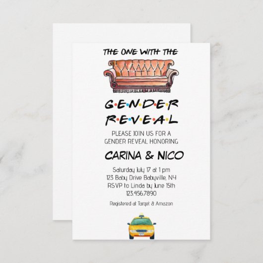 ジェンダーが明らかにする赤ちゃんシャワー招待状 招待状 (正面/裏面)