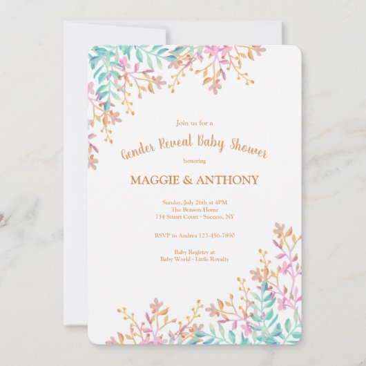 ジェンダーが赤ちゃんのシャワーを明らかにする 招待状 (正面)