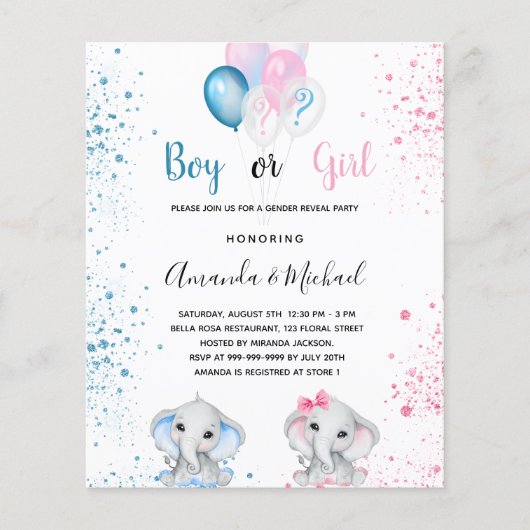 ジェンダーが赤ちゃんのシャワー予算の招待を明らかにする (正面)