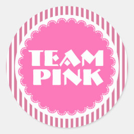ジェンダーが赤ちゃんシャワーのチームピンクとストライプ ラウンドシール