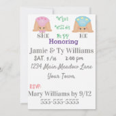 ジェンダーが赤ちゃんシャワーのフラットカードを明らかにする (裏面)