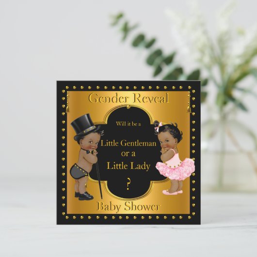 ジェンダーが赤ちゃんシャワーの少年または少女の民族を明らかにする 招待状 (スタンド正面)