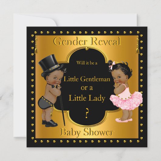 ジェンダーが赤ちゃんシャワーの少年または少女の民族を明らかにする 招待状 (正面)