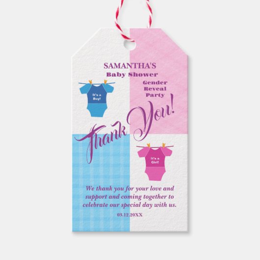 ジェンダーが赤ちゃんシャワーの男の子または女の子を明らかにする？ガールボーイ。 ギフトタグ (正面)