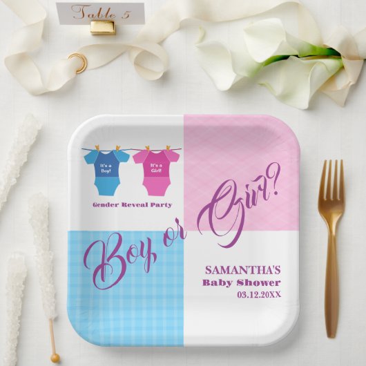 ジェンダーが赤ちゃんシャワーの男の子または女の子を明らかにする？ガールボーイ。 ペーパープレート (ウェディング)