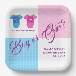 ジェンダーが赤ちゃんシャワーの男の子または女の子を明らかにする?ガールボーイ。 ペーパープレート