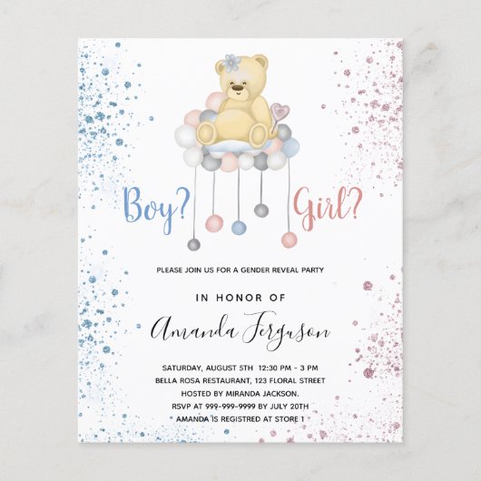 ジェンダーが赤ちゃんシャワーを明かすテディベア青ピンク (正面)