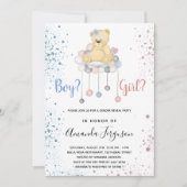 ジェンダーが赤ちゃんシャワーを明かすテディベア青ピンク 招待状 (正面)