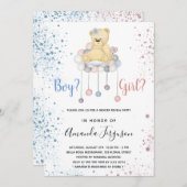 ジェンダーが赤ちゃんシャワーを明かすテディベア青ピンク 招待状 (正面/裏面)