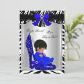 ジェンダーが赤ちゃんシャワーを明らかにするゼブラブルーベビー靴 招待状 (スタンド正面)