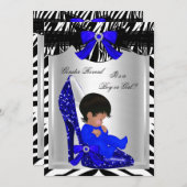 ジェンダーが赤ちゃんシャワーを明らかにするゼブラブルーベビー靴 招待状 (正面/裏面)