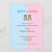 ジェンダーが赤ちゃんシャワーを明らかにするテディベア 招待状 (正面/裏面)