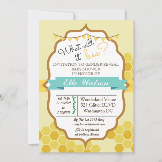 ジェンダーが赤ちゃんシャワーを明らかにする 招待状 (正面)