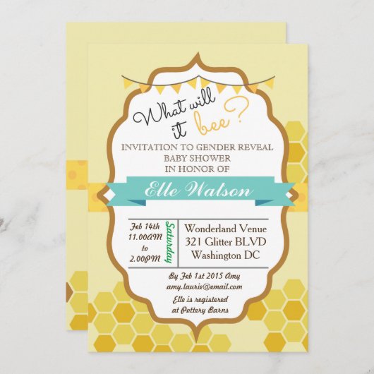 ジェンダーが赤ちゃんシャワーを明らかにする 招待状 (正面/裏面)