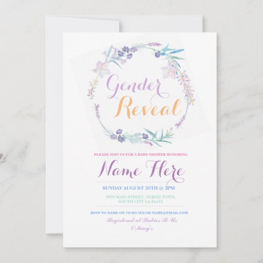 ジェンダーが赤ちゃんシャワーピンクのフローラパーティー招待状 招待状 (正面)