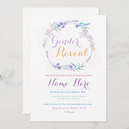 ジェンダーが赤ちゃんシャワーピンクのフローラパーティー招待状 招待状 (正面/裏面)