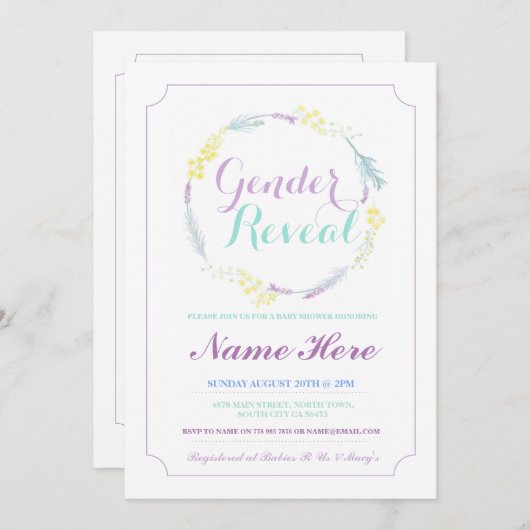 ジェンダーが赤ちゃんシャワーピンクのフローラパーティー招待状 招待状 (正面/裏面)