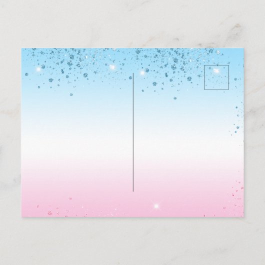 ジェンダーが赤ちゃんシャワーピンクの青い男の子の女の子を明かす インビテーションポストカード (裏面)