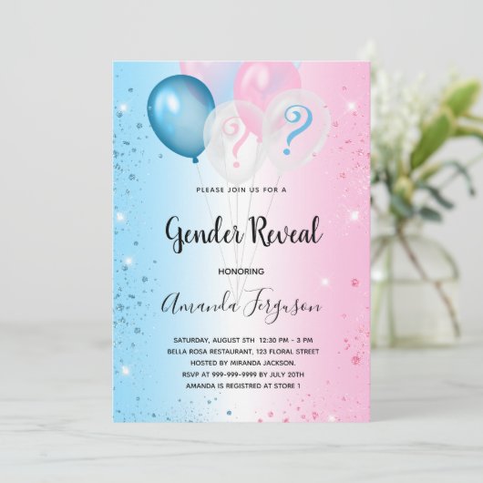 ジェンダーが赤ちゃんシャワーピンクの青い男の子の女の子を明かす 招待状 (スタンド正面)
