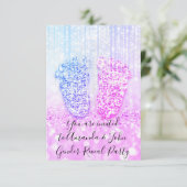 ジェンダーが赤ちゃんシャワーピンクブルーのグリッター足 招待状 (スタンド正面)