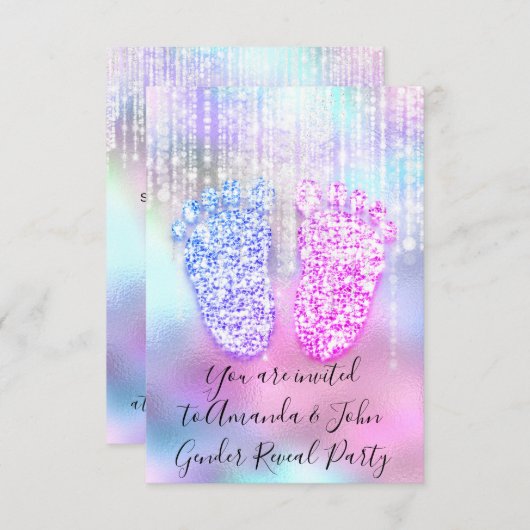 ジェンダーが赤ちゃんシャワーピンク青かわいい足 招待状 (正面/裏面)
