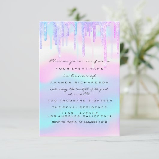 ジェンダーが赤ちゃんシャワー女の子の足Unicorn 招待状 (スタンド正面)