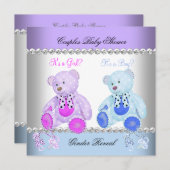 ジェンダーが赤ちゃんシャワー紫ブルーテディベア 招待状 (正面/裏面)