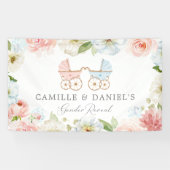 ジェンダーが赤ちゃんシャワー青とピンクのフローラを明らかにする 横断幕 (横)