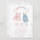 ジェンダーが赤ちゃん服を明らかにするパーティの招待状 招待状 (正面)