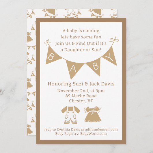 ジェンダーが赤ちゃん男女兼用のシャワーを明かす 招待状 (正面/裏面)