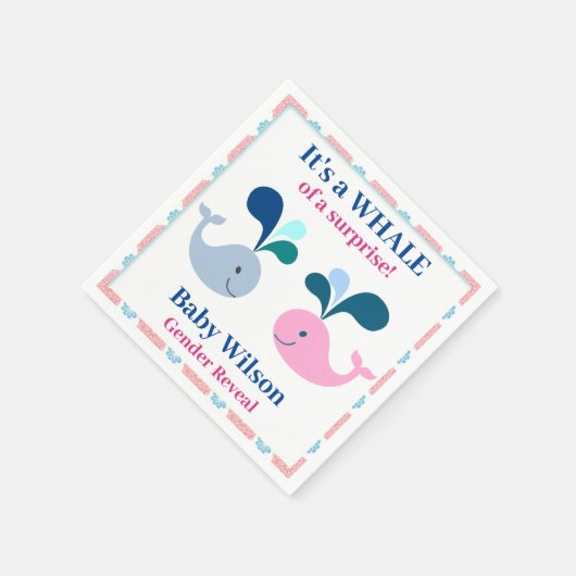 ジェンダーが驚きのピンク・ブルー・クジラを明らかにする スタンダードカクテルナプキン (角)