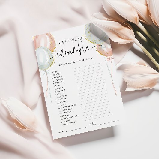 ジェンダーのリビールワードスクランブルベビーシャワーゲームカード アドバイスカード