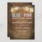 ジェンダーの明らかにパーティの招待状素朴ウッドシャワー 招待状 (正面/裏面)