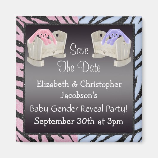 ジェンダーの明らかに日付のバニーをベビーベッドに保存 マグネット (正面)