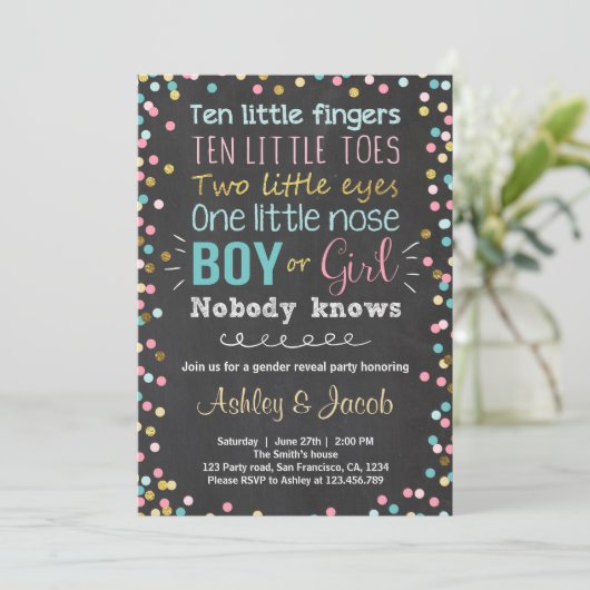 ジェンダーの表示の招待ベビーシャワー男の子または女の子 招待状 (スタンド正面)