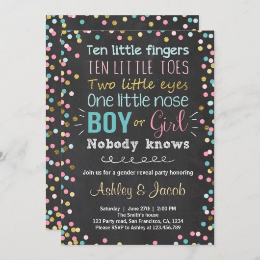 ジェンダーの表示の招待ベビーシャワー男の子または女の子 招待状 (正面/裏面)