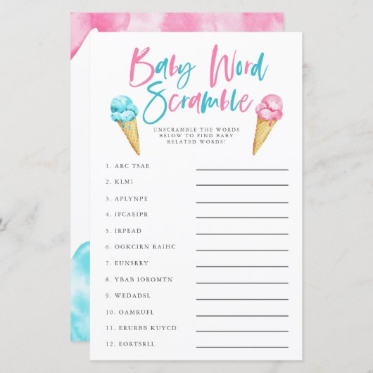 ジェンダーの表示アイスクリームベビー単語スクランブルゲーム (正面/裏面)
