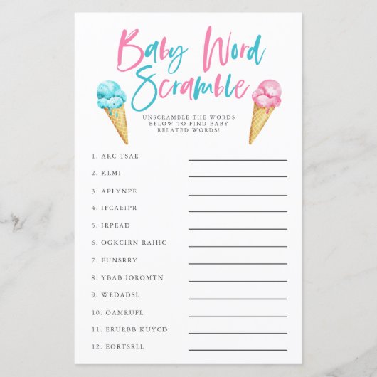 ジェンダーの表示アイスクリームベビー単語スクランブルゲーム (正面)