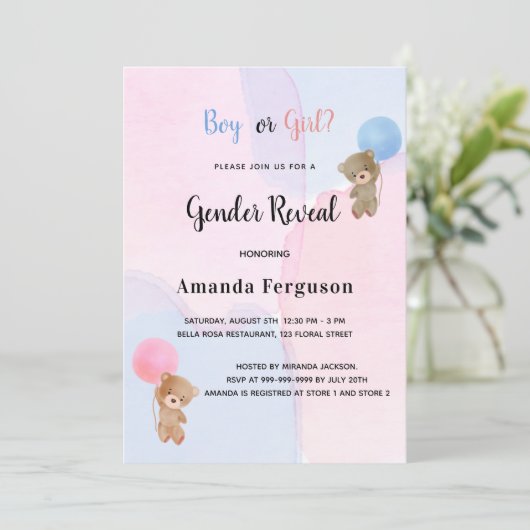 ジェンダーはテディベアのピンク色の少年の女の子を明かす 招待状 (スタンド正面)