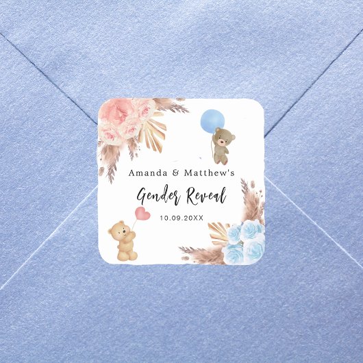 ジェンダーはパーティーパンパステディベア男の子を明かす スクエアシール