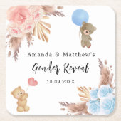 ジェンダーはパーティーパンパステディベア男の子を明かす スクエアペーパーコースター (正面)