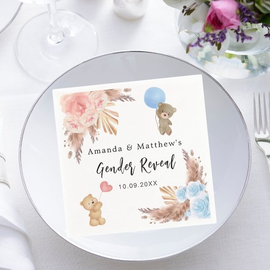 ジェンダーはパーティーパンパステディベア男の子を明かす スタンダードカクテルナプキン