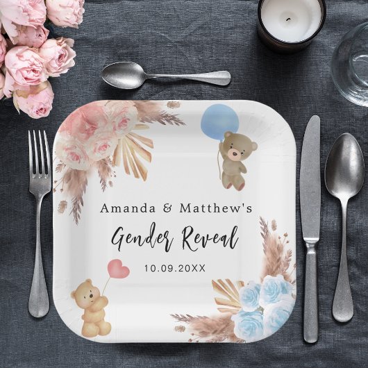 ジェンダーはパーティーパンパステディベア男の子を明かす ペーパープレート