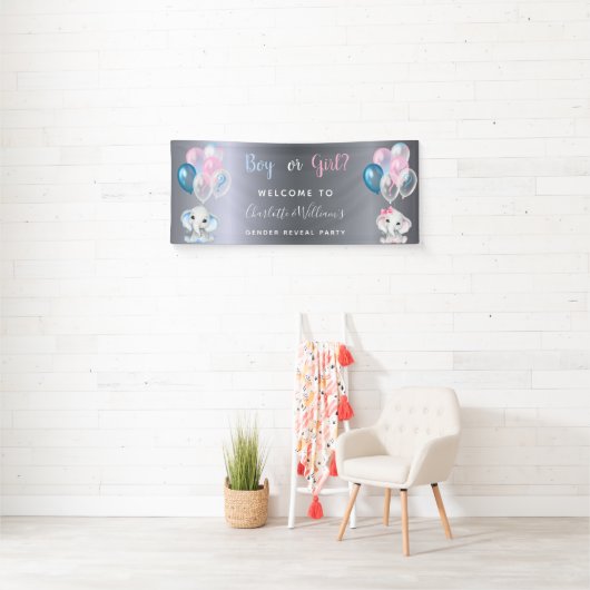 ジェンダーはパーティー銀のベビー象を明らかにする 横断幕 (インサイチュ)