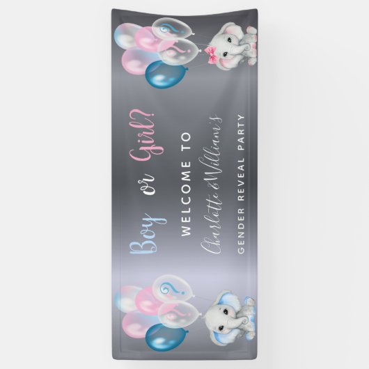 ジェンダーはパーティー銀のベビー象を明らかにする 横断幕 (縦)