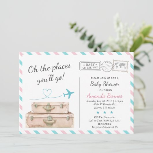 ジェンダーは中立旅行赤ちゃんシャワー散水を明らかにする 招待状 (スタンド正面)