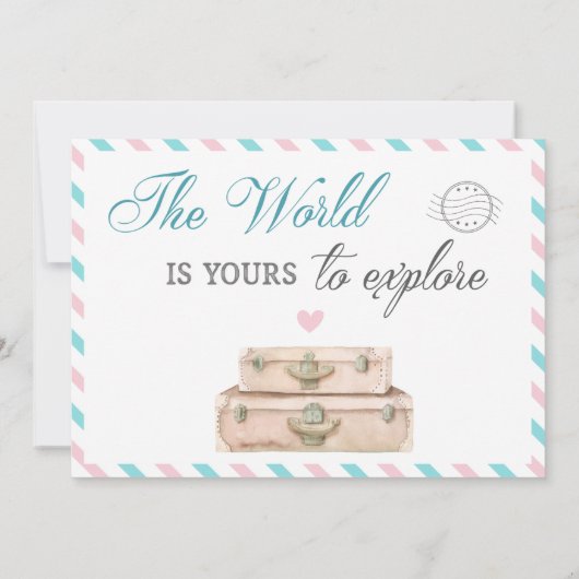 ジェンダーは中立旅行赤ちゃんシャワー散水を明らかにする 招待状 (裏面)